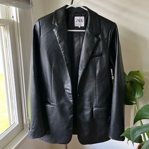 Zara Leather Jacket Blazer Black